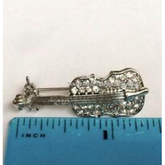 Silver Crystal Violin Pin Brooch Fiddle Music - Picture 8 of 8